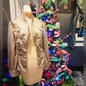 White house black market womens peplum gold jacket size 12 WITH belt